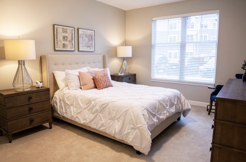 Interior image of a Rivertown Ridge senior living resident bedroom.